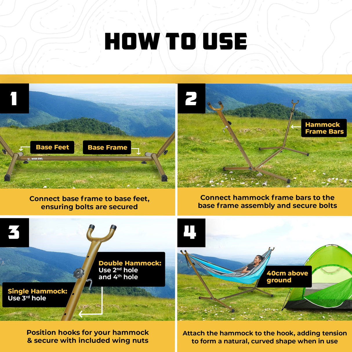 Wise Owl Outfitters Portable Hammock Stand, 106x42, 440lb Capacity - Sports & Outdoors Wise Owl Outfitters