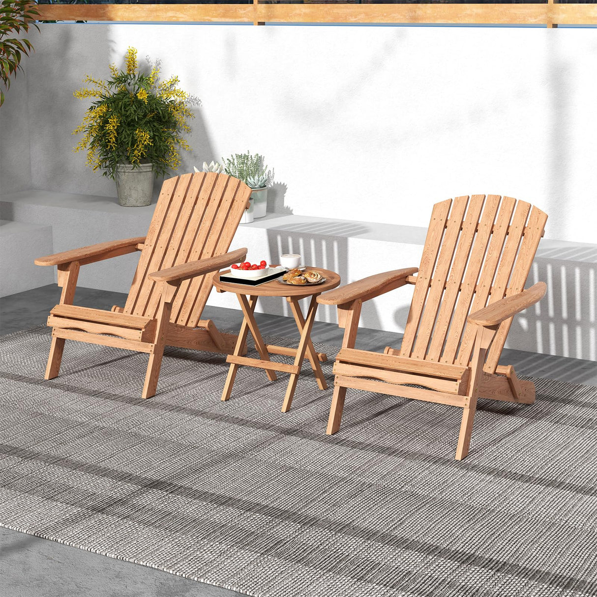 Tangkula Patio Folding Side Table, Teak Wood Round End Table with Slatted Tabletop, Sturdy X-Shaped Wood Frame, Portable & Lightweight Compact Table for Camping, Picnic, Backyard (1) Tangkula