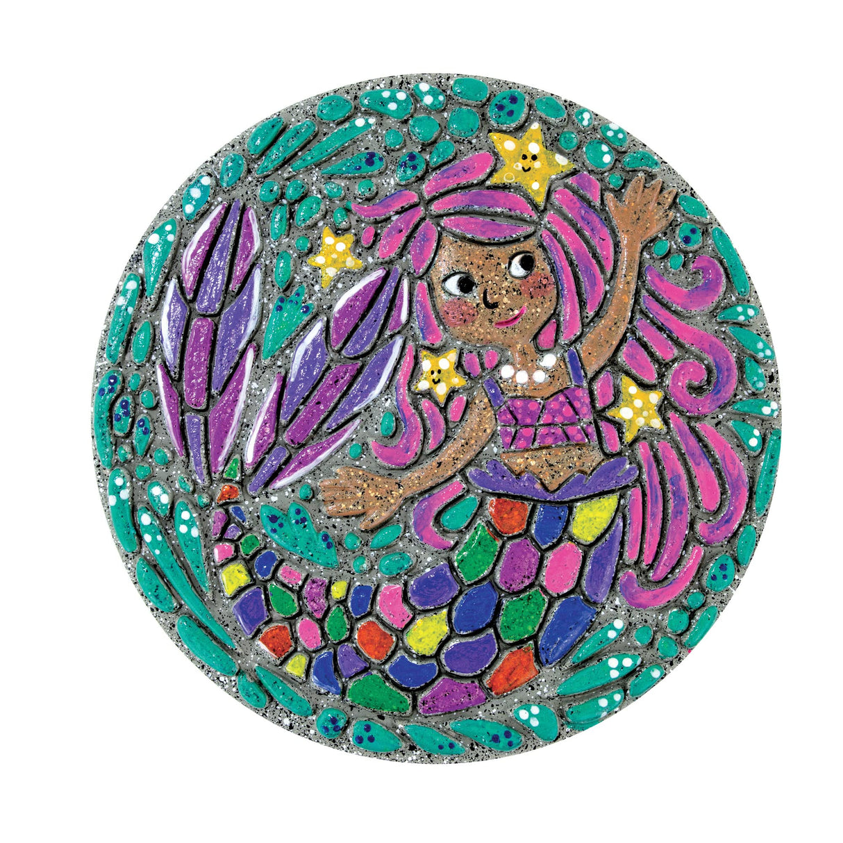 MindWare Paint Your Own Stepping Stone: Mermaid - Weather Resistant Cement, PYO Stepping Stones Kits for Kids Includes Paint, Brushes and Instructions MindWare