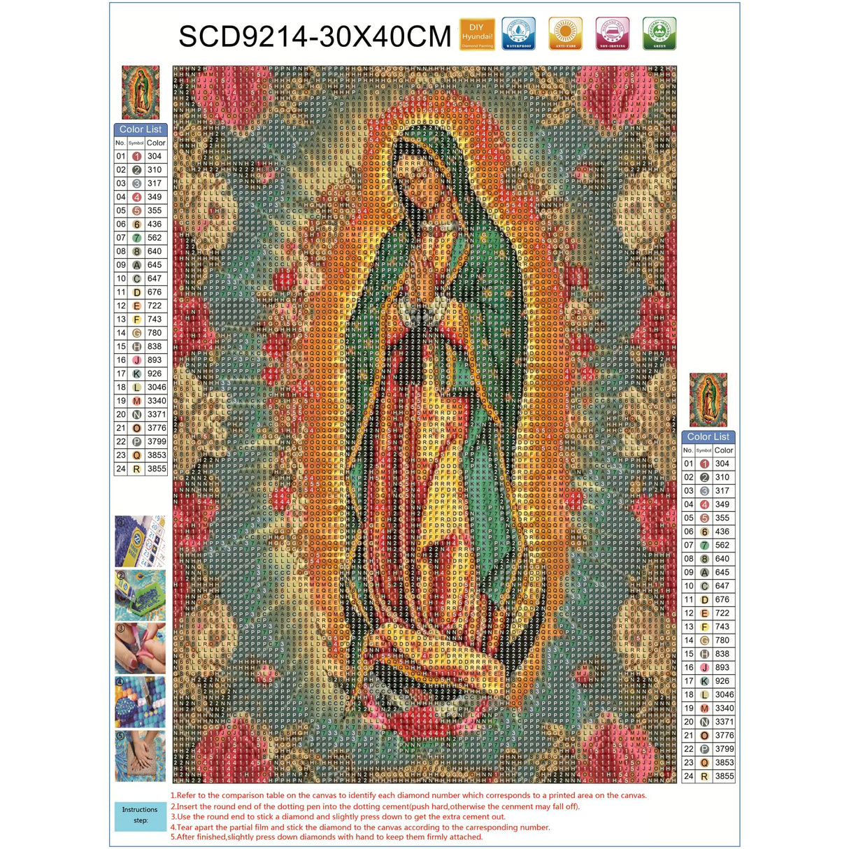 5D DIY Diamond Art Painting Virgin Mary Full Round Drill Embroidery for Wall Decoration 12X16 inches WoodArtSupply