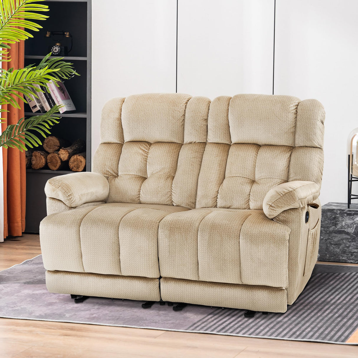 MCombo 58.7" Zero Gravity Power Loveseat Recliner with Heat and Vibration Massage, Reclining Loveseat Sofa with USB Ports for Living Room, Fabric 6237 (Beige) MCombo