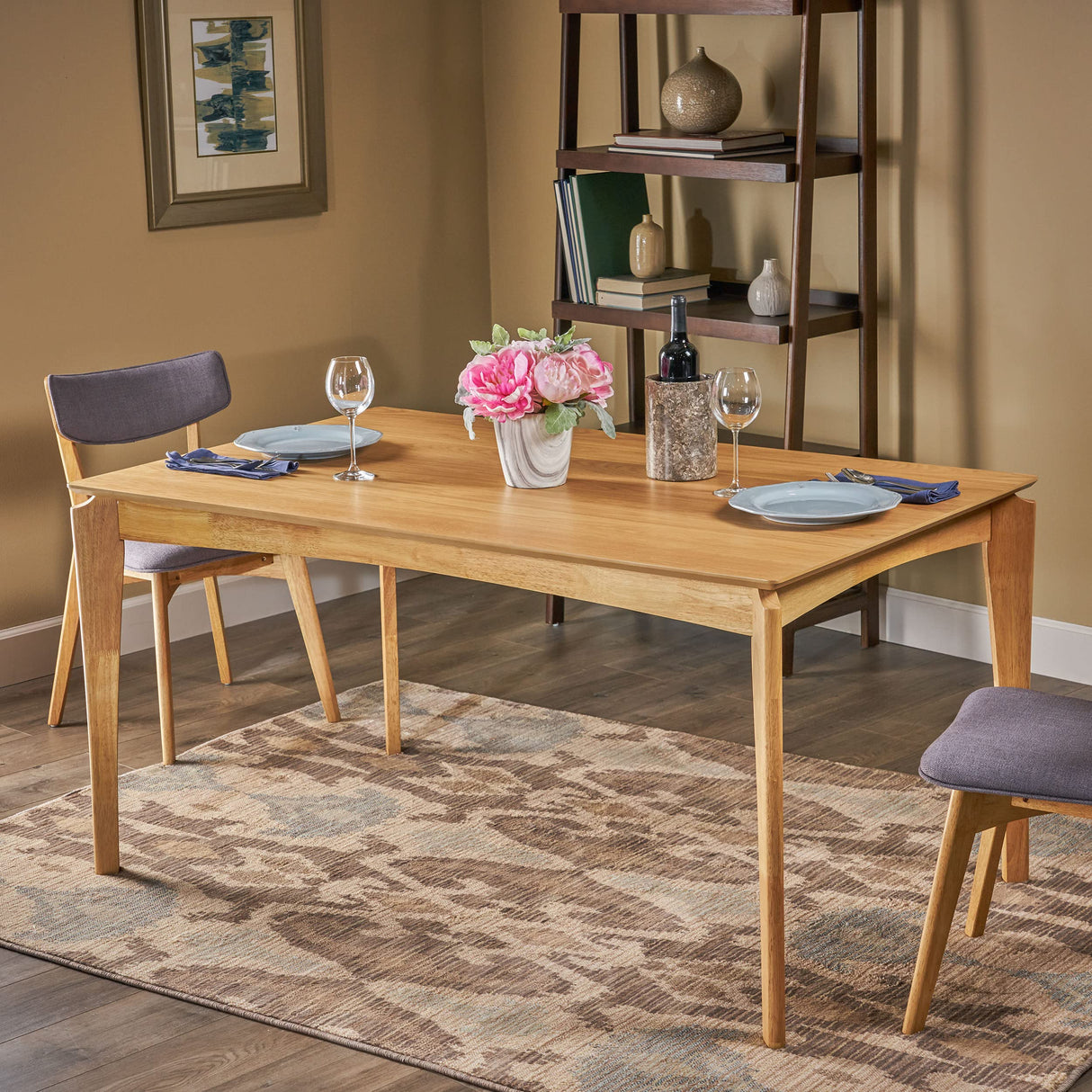 Christopher Knight Home Alma Dining Table, 6-Seater, Rubberwood with Walnut Veneer, Mid-Century, Natural Oak Finish Christopher Knight Home