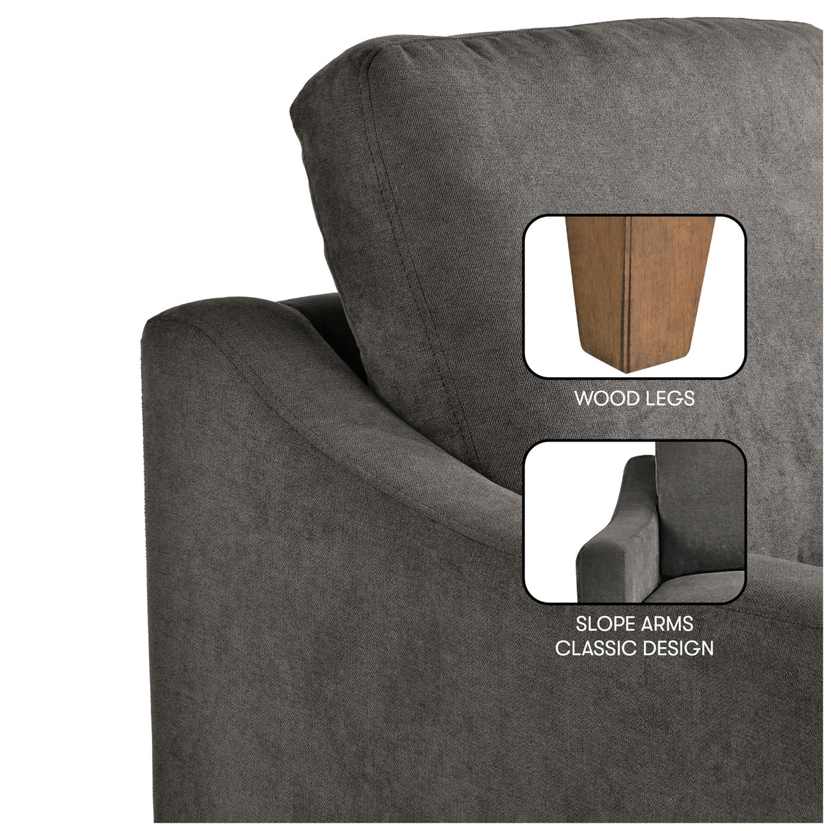 Serta® Armstrong 52" Soft Modern Sofa, Sloped Track Arms, Solid Wood Legs, Easy Assembly, Dream Coil® Comfort, Soft Woven Polyester Fabric, Gray Serta