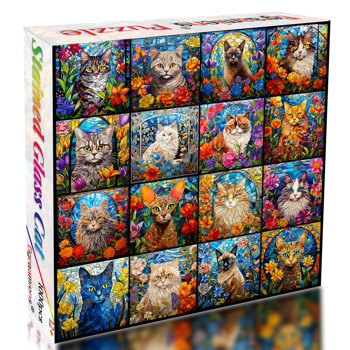Bgraamiens Puzzle- Stained Glass Puzzle Cat Puzzles for Adults 1000 Pieces, Colorful Kitten Collage Puzzles 1000 Pieces,Challenging Jigsaw Puzzles for Adults Bgraamiens
