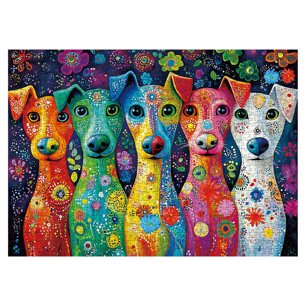 Colorful Dog Painting Jigsaw Puzzle 1000 Piece for Adult, Art Puppy Beautiful Flower Jigsaw Puzzles, Funny Animal Aesthetic Puzzle Larkipuzz