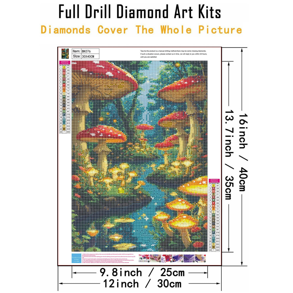 Enchanted Mushroom Diamond Art Kits for Adults, DIY 5D Diamond Painting Kits for Beginners, Round Full Drill Diamond Dots Paintings,Diamonds Pictures Gem Art for Adults Crafts Home Decor 12x16 Inch WGSMGL