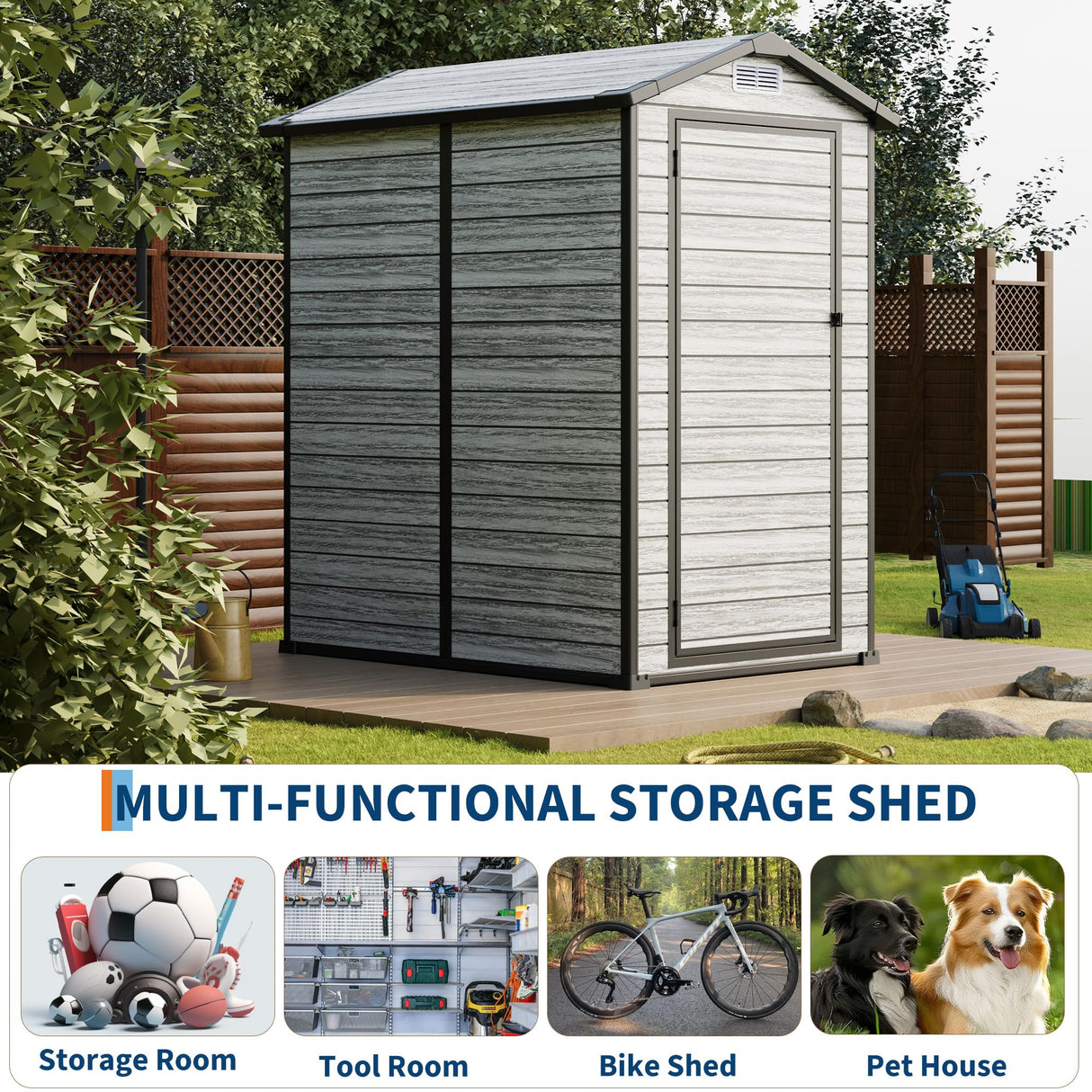 All-Weather Resin Shed with Window, Outdoor Plastic Garden Shed with Lockable Door and Vents, Outdoor Resin Storage Sheds for Tool, Bike, Backyard, Patio Reljofum