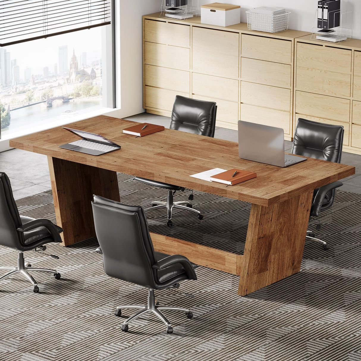 Tribesigns 12FT Conference Table, 70.87" W x 31.5" D Rectangular Seminar Table Set for Meeting Room, Solid Executive Business Furniture Boardroom Desk for Office, Light Brown Tribesigns