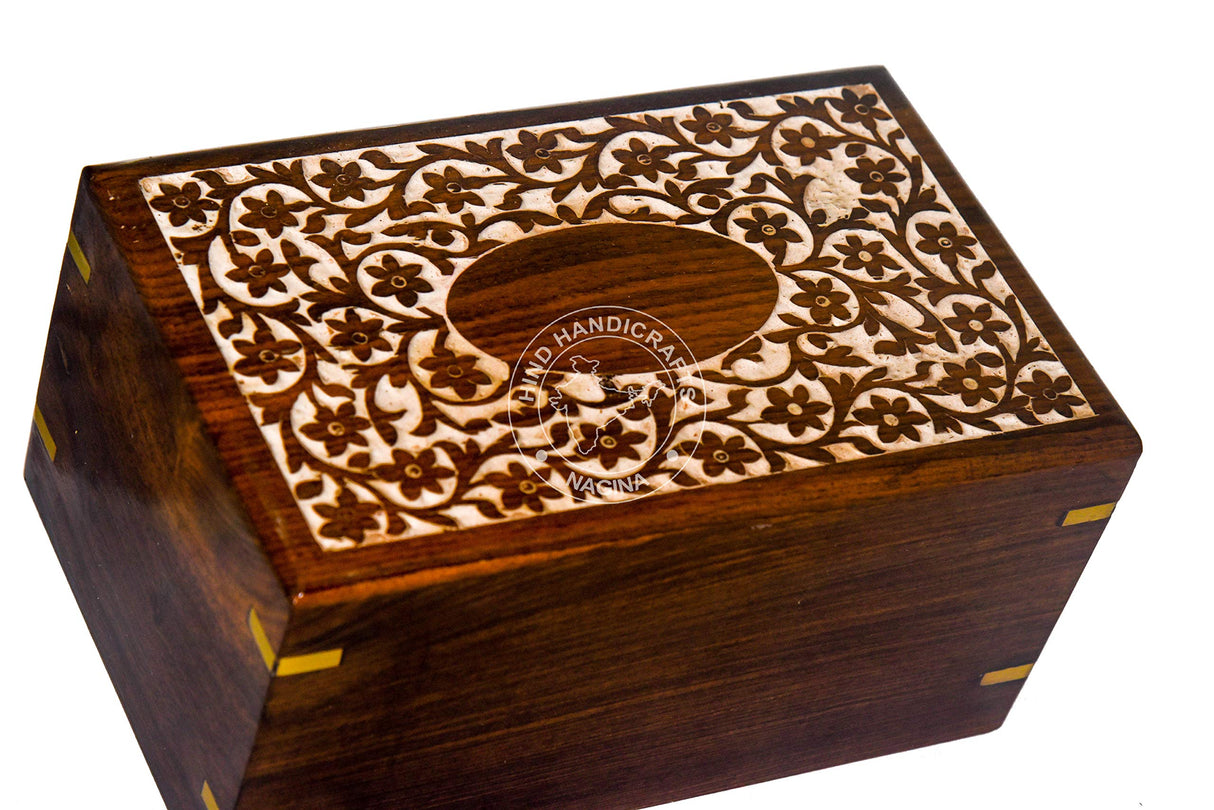 HIND HANDICRAFTS Beautifully Handmade & Handcrafted Rosewood Floral Engraving Wooden Cremation Box/Urns for Human Ashes Adult, Funeral Urn Box (9" x Hind Handicrafts