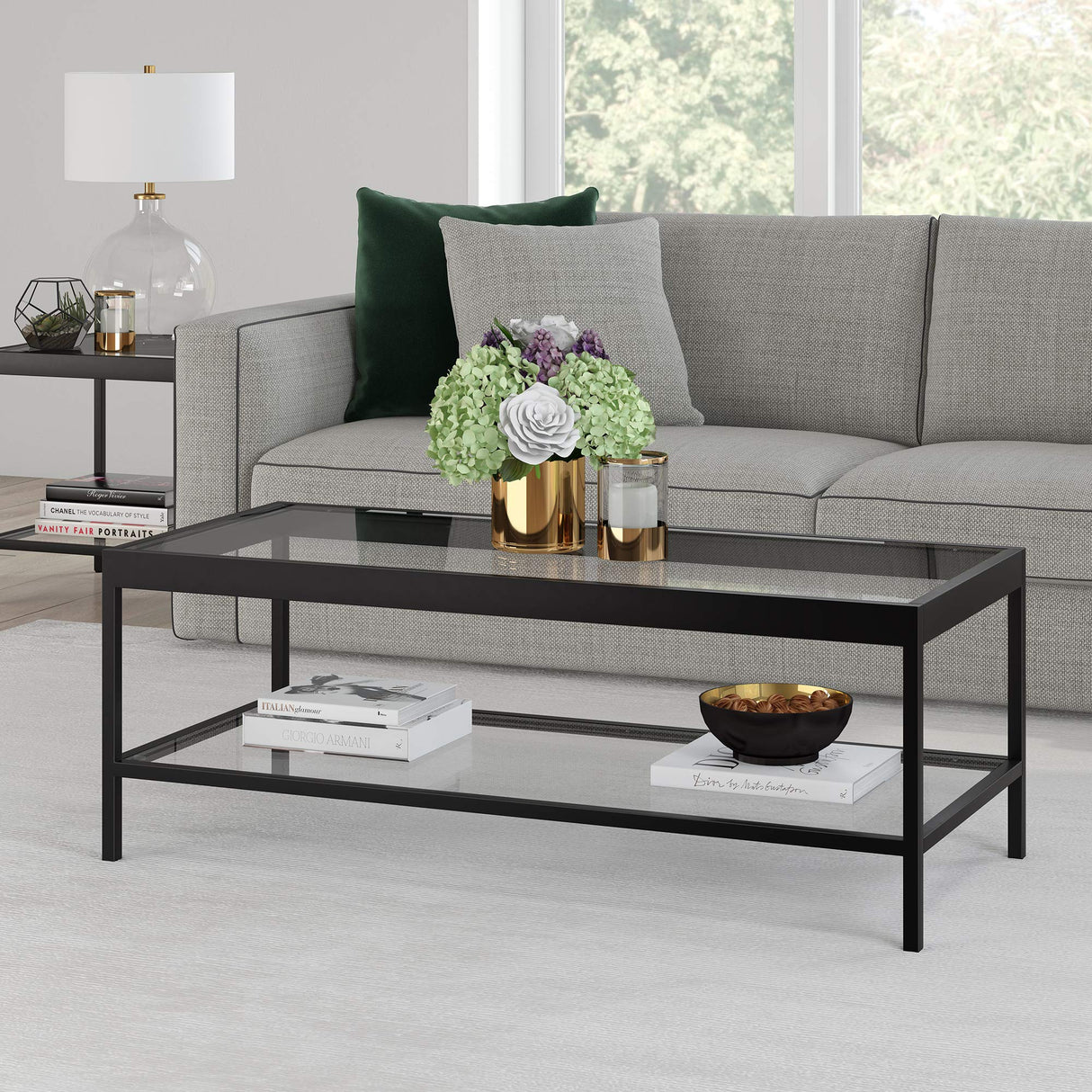 Henn&Hart 45" Wide Rectangular Rectangular Coffee Table in Blackened Bronze, Modern Rectangular Coffee Tables for living room, studio apartment essentials Henn&Hart