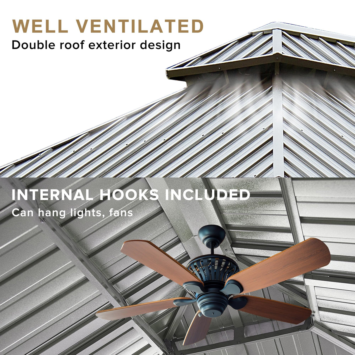 12x18ft Hardtop Gazebo, Wooden Finish Coated Aluminum Frame Canopy with Galvanized Steel Double Roof, Outdoor Permanent Metal Pavilion with Curtains & Netting for Garden, Brown (Wooden 12x18 Ft) TRUSTERTHEE