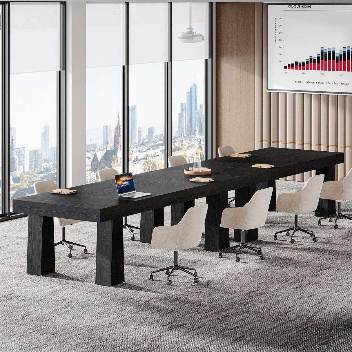 Tribesigns 5ft Conference Table, Heavy Duty Rectangular Modern Industrial Meeting Table with 4 Tapered Legs for Office, Black Workstation for Home or Business (1, Black) Tribesigns