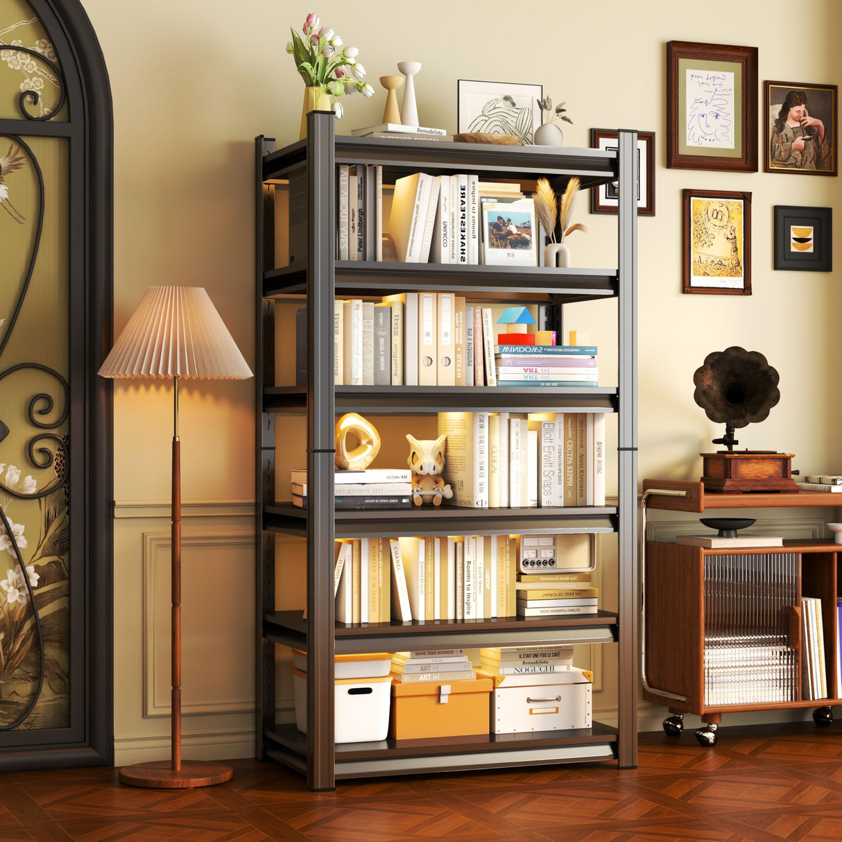 Notmise Book Shelf Adjustable 6-Tier Heavy Duty, Tall Black Metal Shelves, Storage Solution for Library Office (81.8" H * 35.4" W * 15.7" D) Notmise