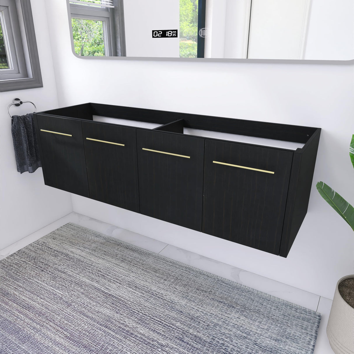 60 Inch Floating Bathroom Vanity,60" Bathroom Vanity Without Sink,Modern Bathroom Vanity Cabinet,Black Wall Mounted Cabinet(Sink Basin Not Included) WoodArtSupply