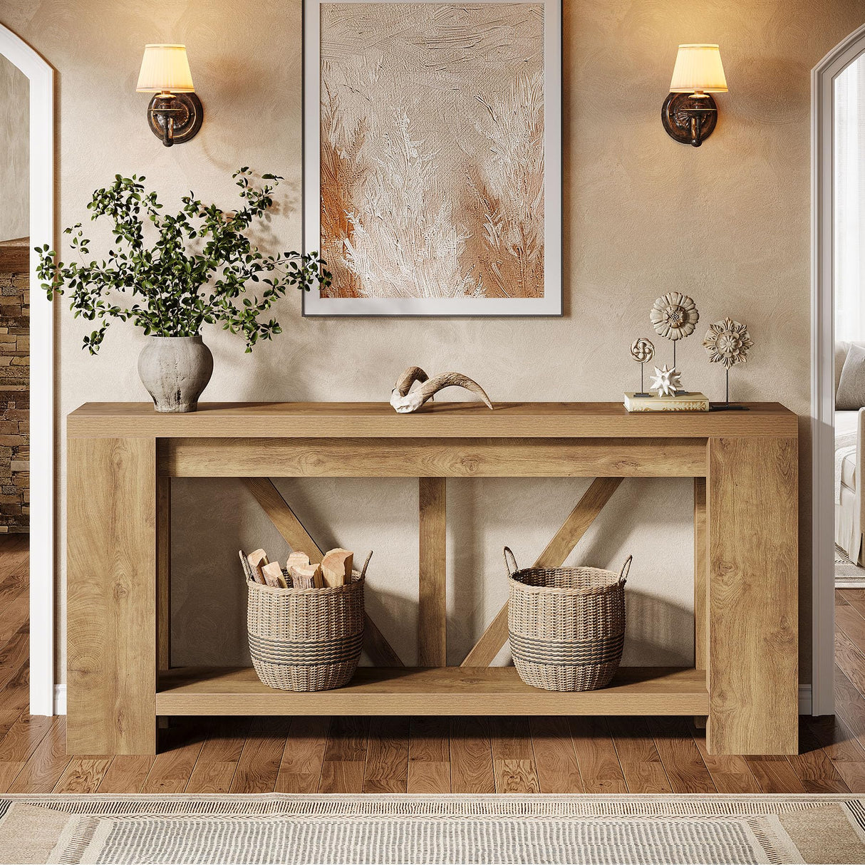 Tribesigns 70.9" Extra Long Entry Table, Farmhouse Wood Console Table with Storage, Modern Accent Sofa Table Behind Couch Foyer Tables for Entryway, Living Room, Entrance, Light Brown Tribesigns