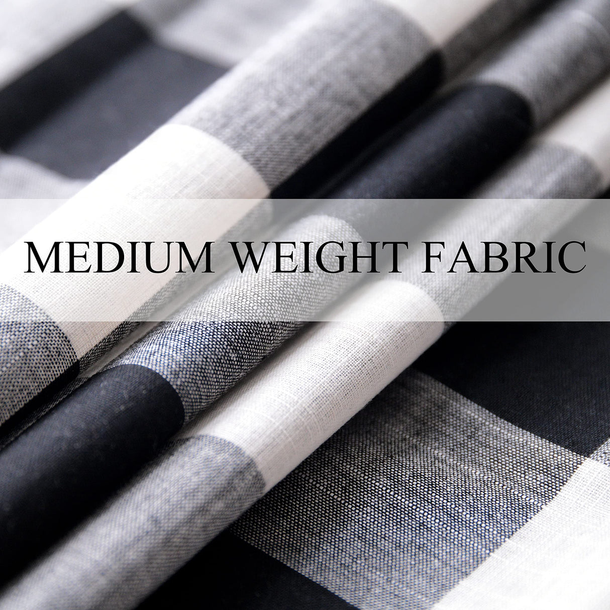 Creativesfun 2 Panels Checks Line Up Set Farmhouse Faux Linen Look Buffalo Plaid Grommet Window Curtain (Black & Cream, Panel 丨W53 X L84-INCH 2PCS) Creativesfun