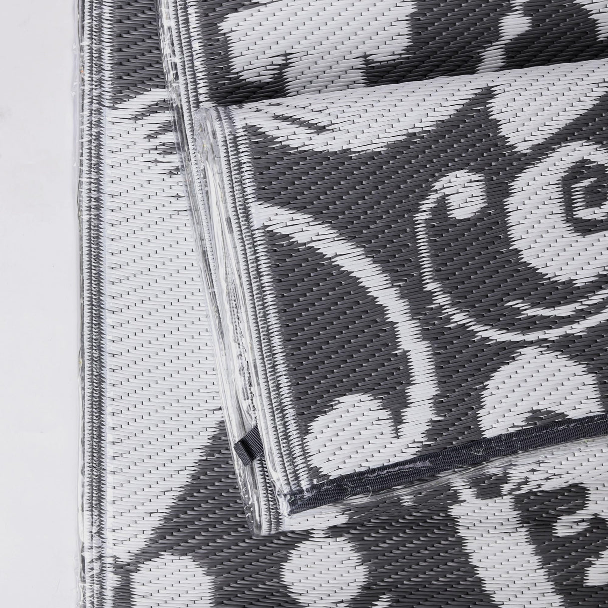 RV Outdoor Rug with Lights 5x8ft, Outdoor Camping Rug, Waterproof, Easy Cleaning, Non Shedding, Foldable and Portable, Reversible Mats for RV, Deck, Beach, Camping, Patio, Picnic (Grey & White) Pafolo