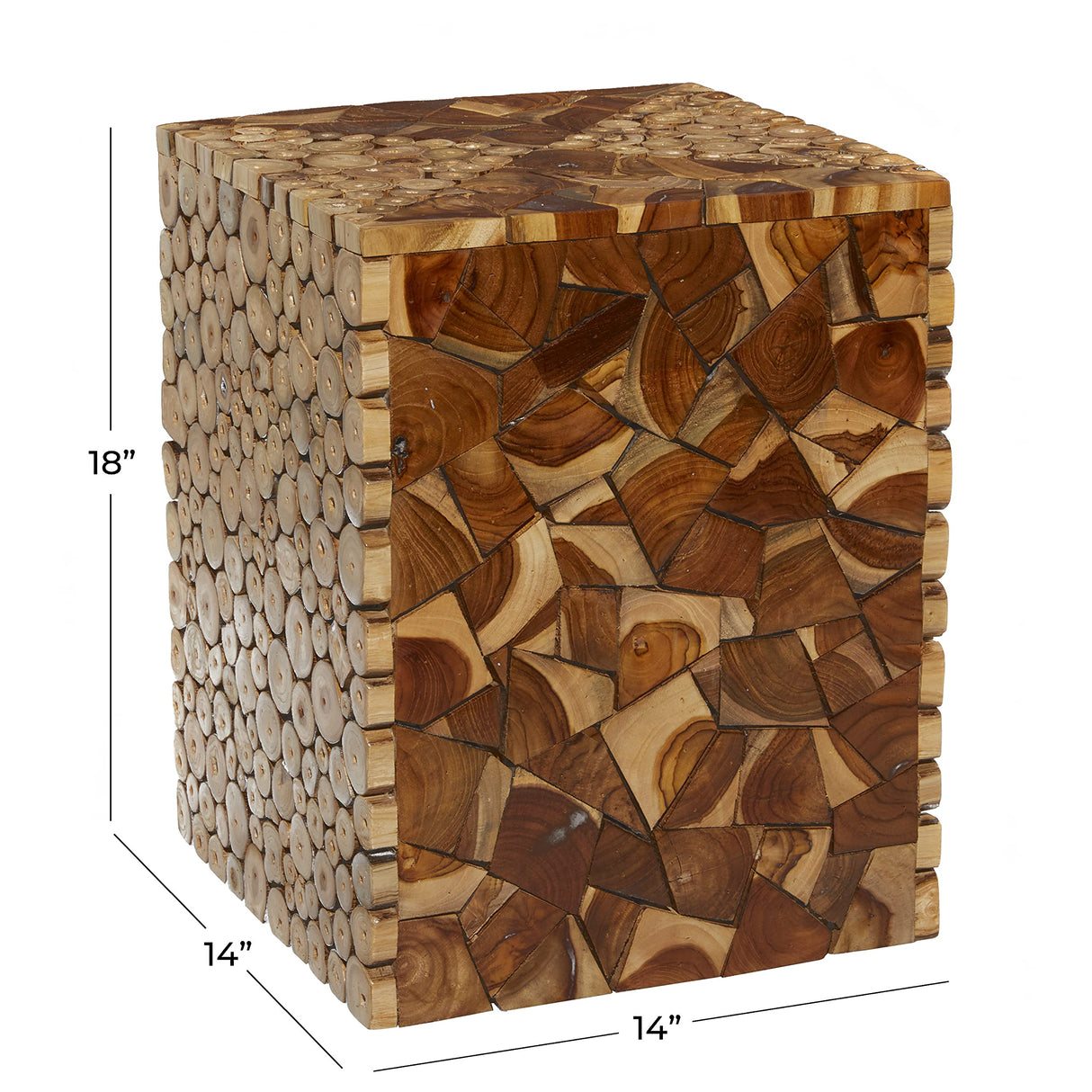 Deco 79 Teak Wood Handmade Side End Accent Table End Table with Mosaic Wood Chip Design, Side Table 14" x 14" x 18", Brown Deco 79