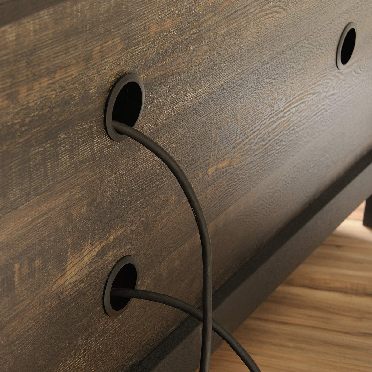 Sauder Steel River Metal & Wood Credenza with Doors, for TVs up to 60", Carbon Oak Sauder