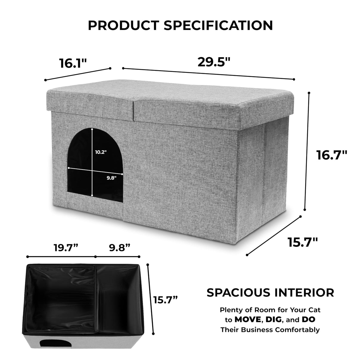 2-in-1 Hidden Cat Litter Box Enclosure – Modern Furniture with Litter Box Included, Odor-Control Tray, Toy Storage, and Waterproof Liner – for All Indoor Cat Breeds PATHOSIO PETS