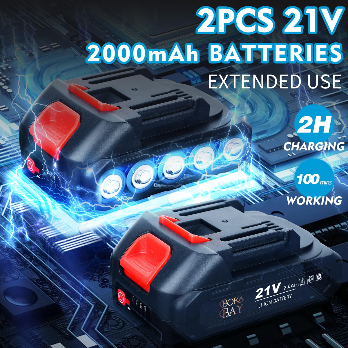 Boka Bay Cordless Car Buffer Polisher Kit with 21V 2x2000mAh Batteries & 9 Pcs Attachments, Car Polisher with 8 Variable Speed 2800-5500RPM, Orbital Polisher for Detailing, Sanding, Scratch Removing Boka Bay