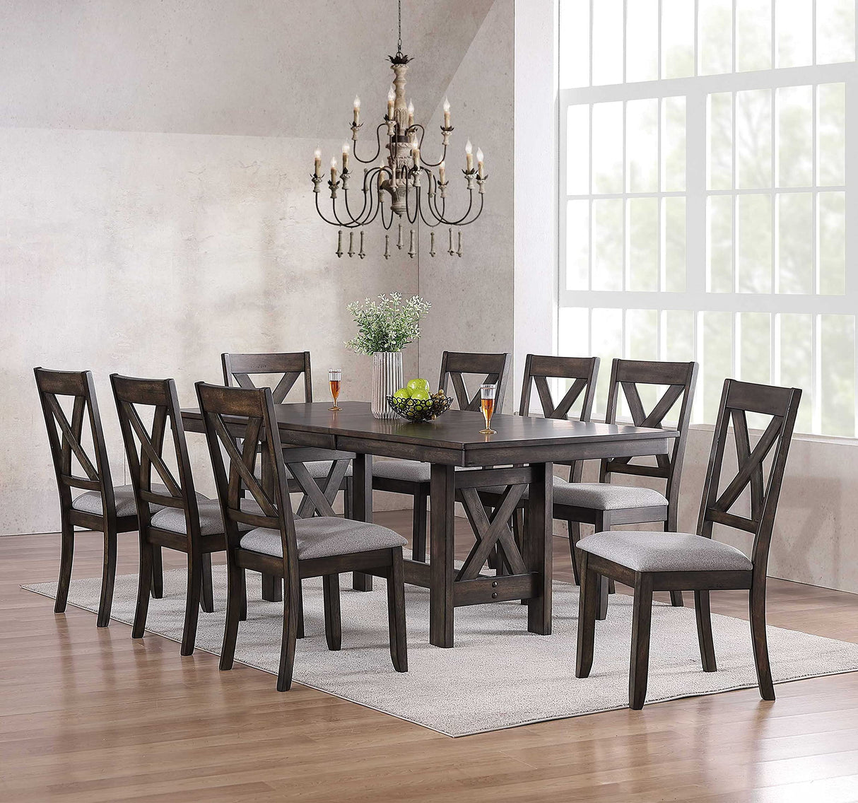 Kings Brand Furniture - Lewiston 9-Piece Brown Wood Dining Room Set, Table & 8 Chairs Kings Brand Furniture