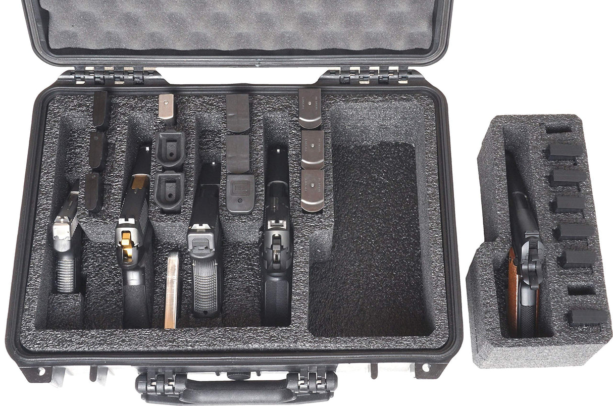 Case Club 5 Pistol and 20 Magazine Pre-Cut Heavy Duty Waterproof Case with Included Silica Gel Canister to Help Prevent Gun Rust (Upgraded Gen-3) Case Club