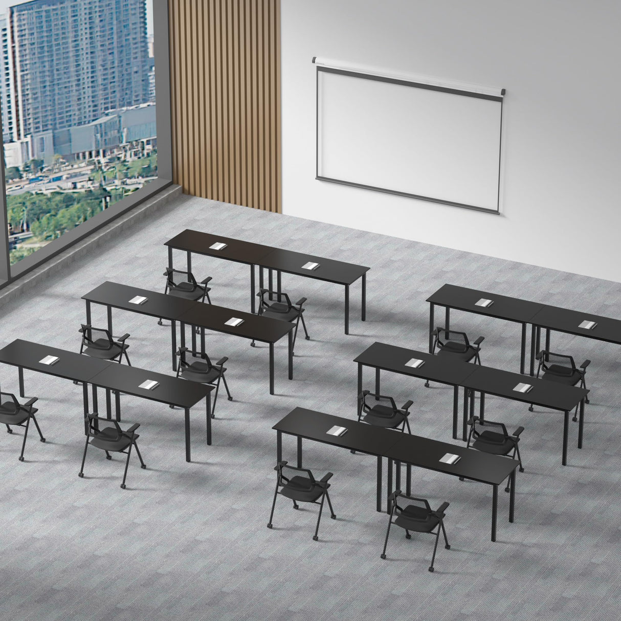 Okeysen Conference Room Table 2 Pack, Modern Meeting Table with Metal Frame, Seminar Desk for Boardroom, Meeting Room, Office, Classroom 55.12"x23.62"x29.53", Black Okeysen