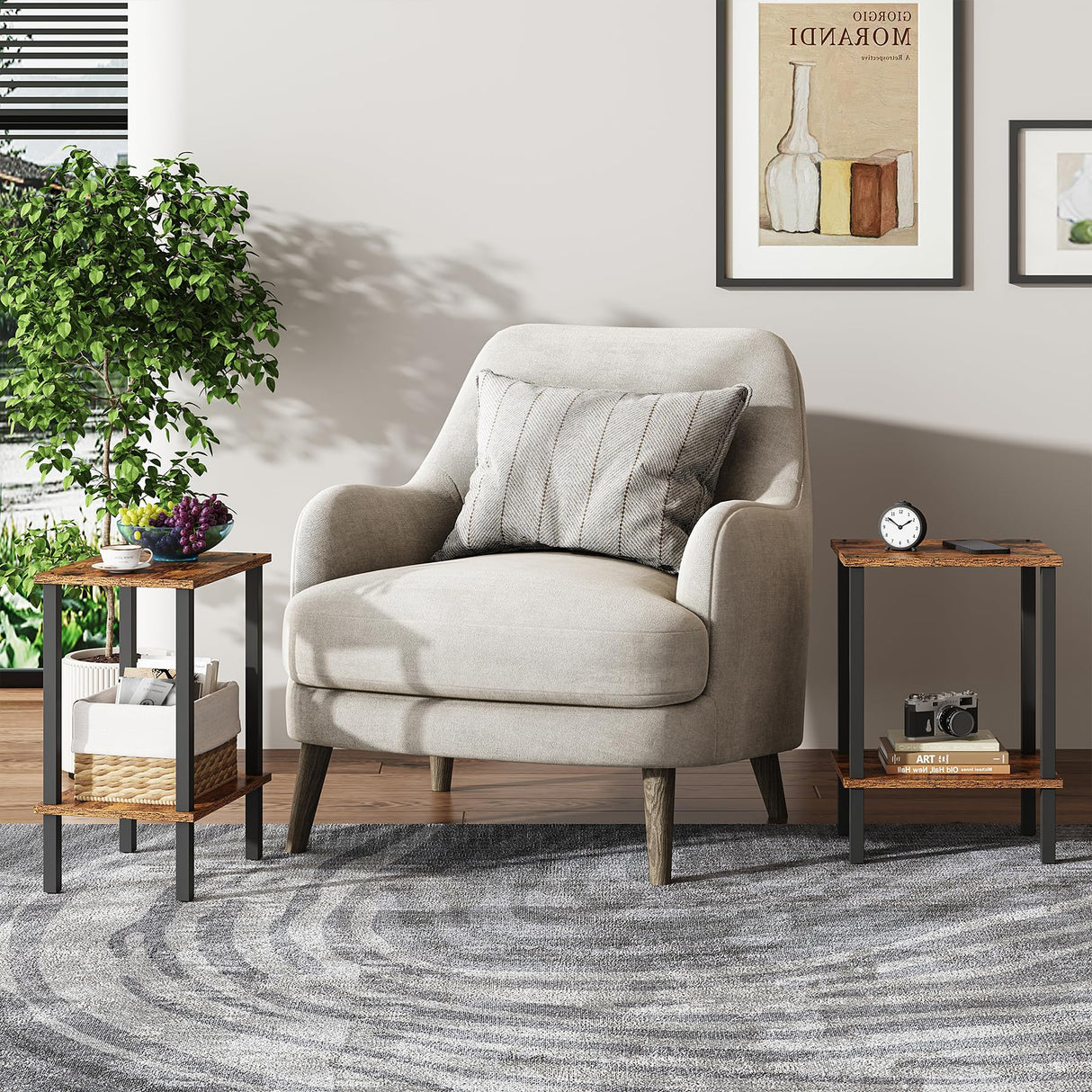 TUTOTAK End Table, Set of 2, Side Table, Nightstand, 2-Tier Storage Shelf, Sofa Table for Small Space, Living Room, Bed Room TB01BB035 TUTOTAK