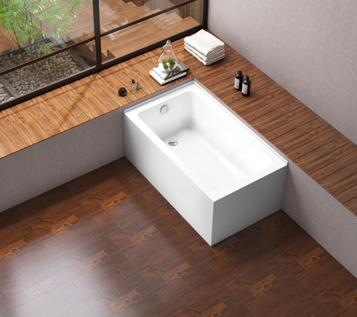 Aqua Eden VTAP5430L22TS 54-Inch Acrylic 2-Wall Corner Alcove Tub with Left Hand Drain, White Kingston Brass