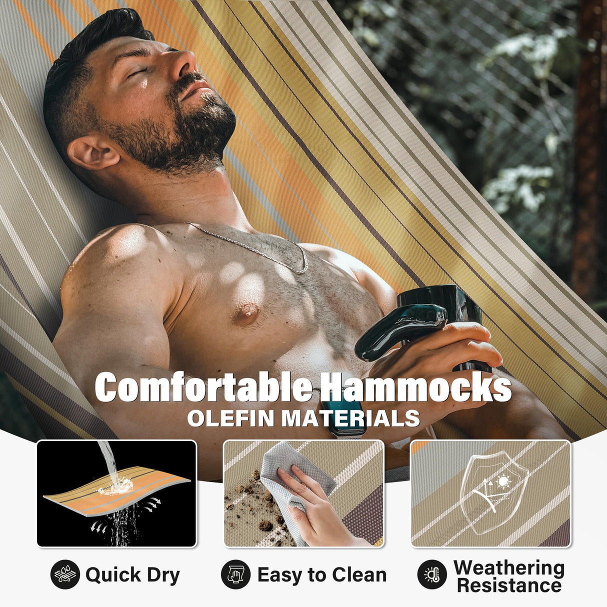 Patio Watcher 13 FT Quick Dry Textilene Hammock - Outdoor Double Hammock - Heavy Duty for Outside - 450 lbs Capacity - Coffee Patio Watcher