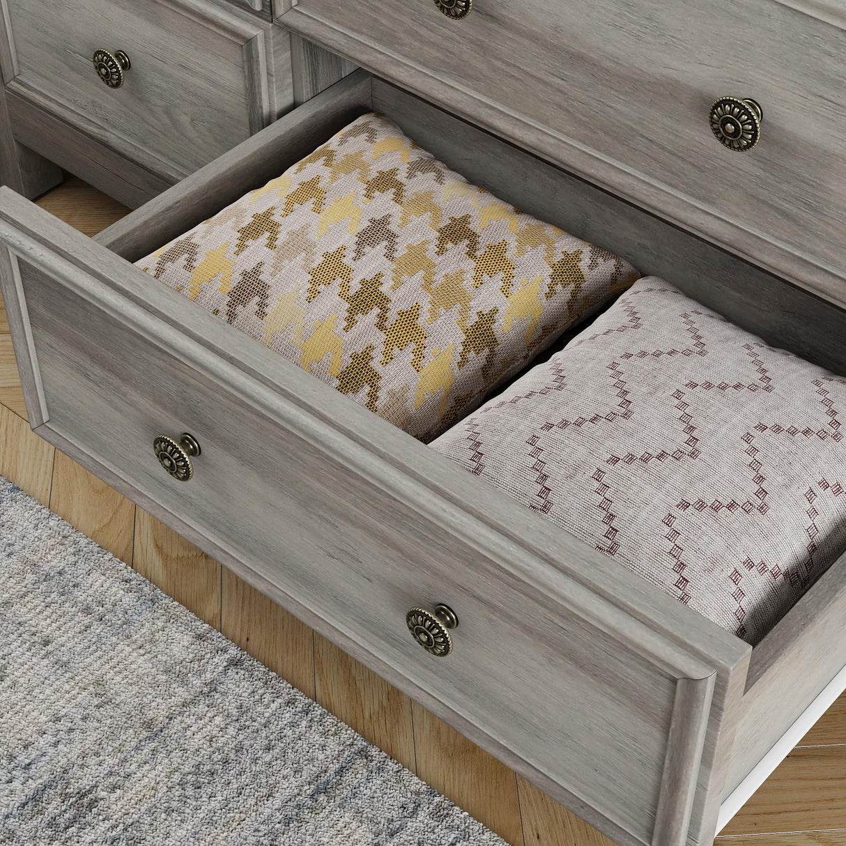 Farmhouse 9 Drawers Dresser for Bedroom, Wood Rustic Wide Chest of Drawers, TV Stand Storage Dressers Organizer for Bedroom, Living Room, Hallway,Gray LGHM