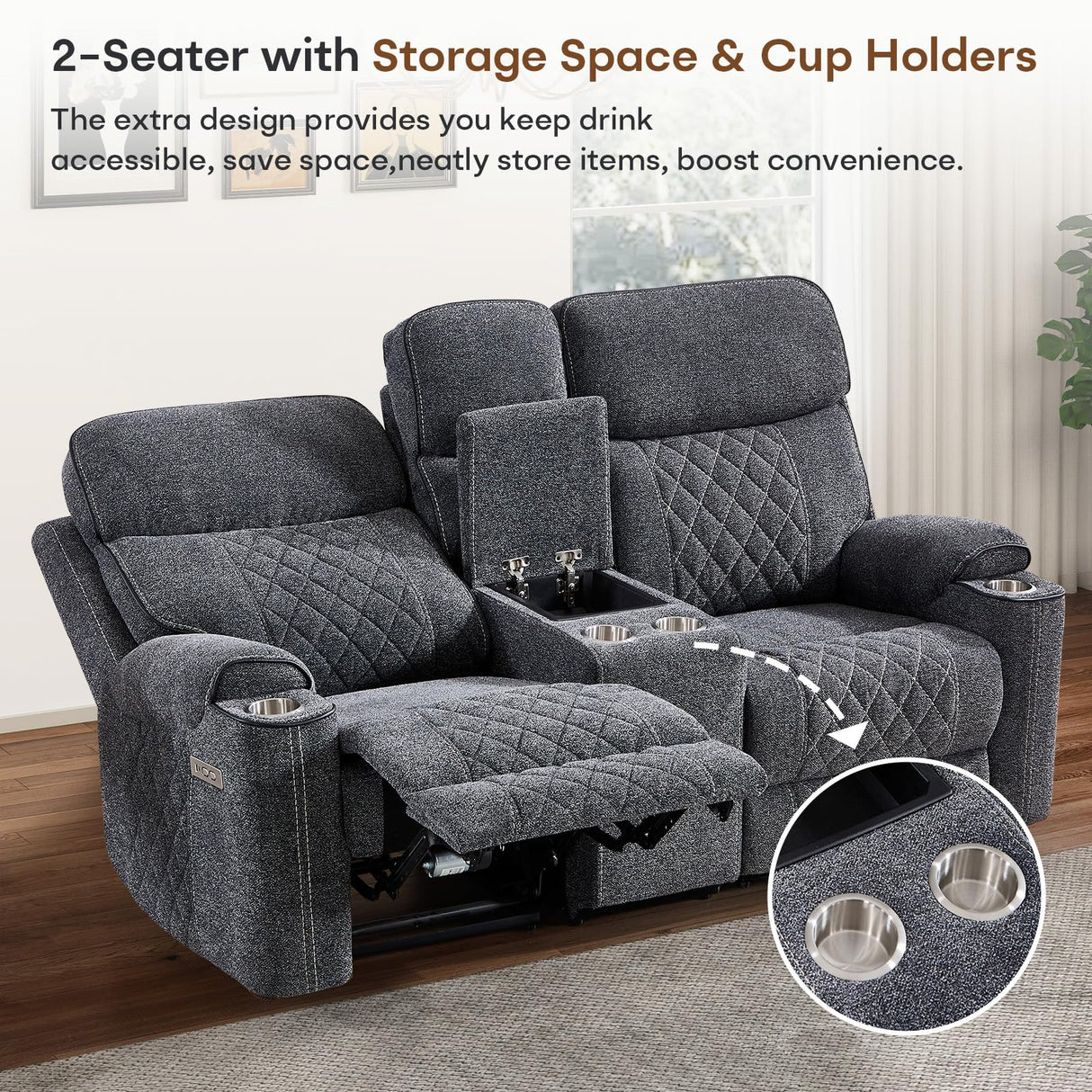 HAOMARKETS 2-Piece Electric Recliner Sofa Set with Charging Port, Include Single Power Reclining Chair and 3-Seater Reclining Sofa for Living Room, Dark Grey HAOMARKETS