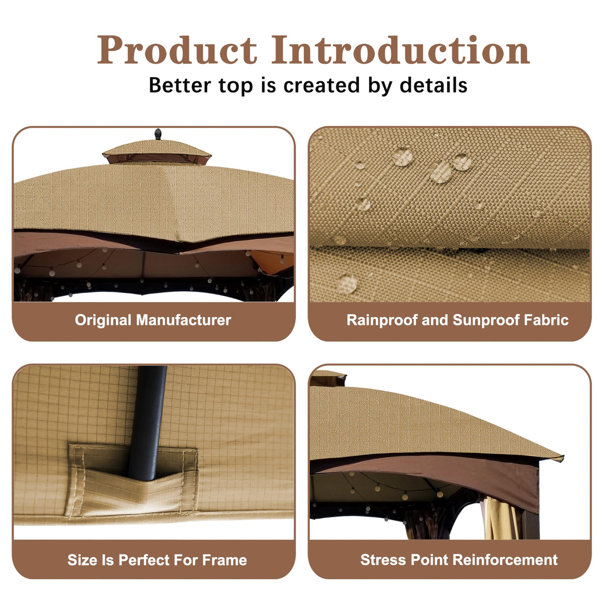 SCOCANOPY Beige Ripstop Replacement Top for Lowe's Allen Roth 10X12 Gazebo Model #GF-12S004B-1/ GF-12S004BTO/TPGAZ17-002C SCOCANOPY