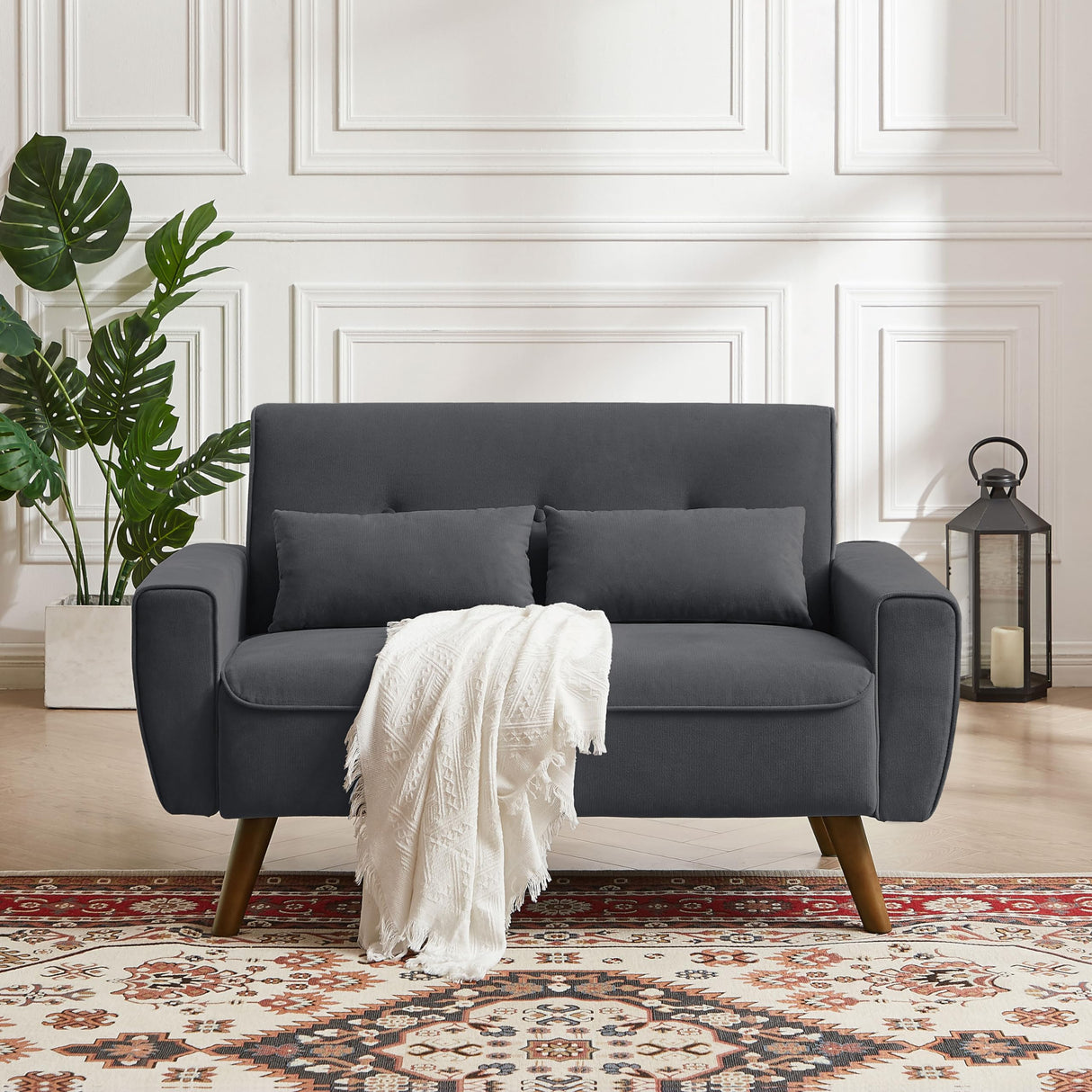 Enobala 49" Small Loveseat Sofa, 2 Seat Mid Century Love Seat Couch with Throw Pillows for Living Room, Apartment, Bedroom and Small Spaces Enobala