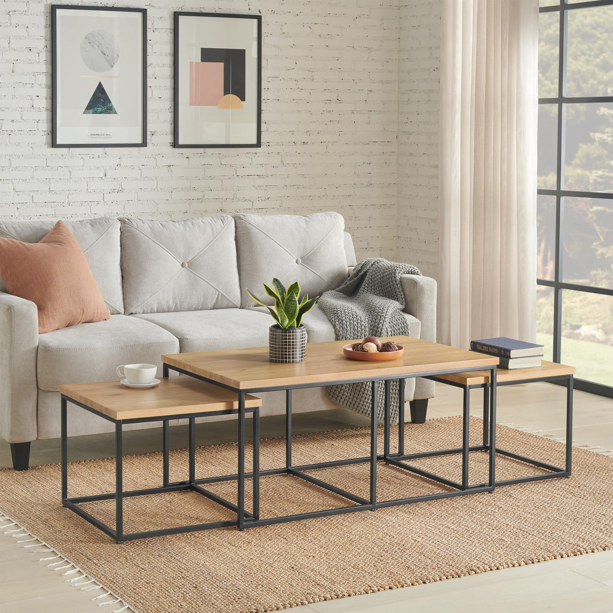 Lavish Home 3-Piece Coffee Table Set - Modern Nesting Tables with Large Table and Side Tables - for Living Room, Apartment, or Dorm (Walnut) Lavish Home