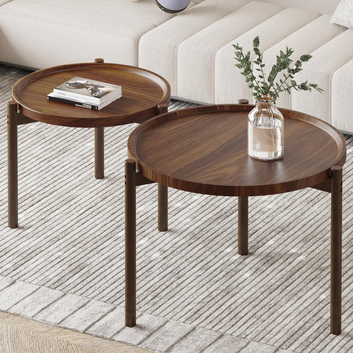 Round Nesting Coffee Tables Set of 2,Round End Table,Small Nesting Tables,Side Table,for for Living Room Bedroom Balcony BEARUT