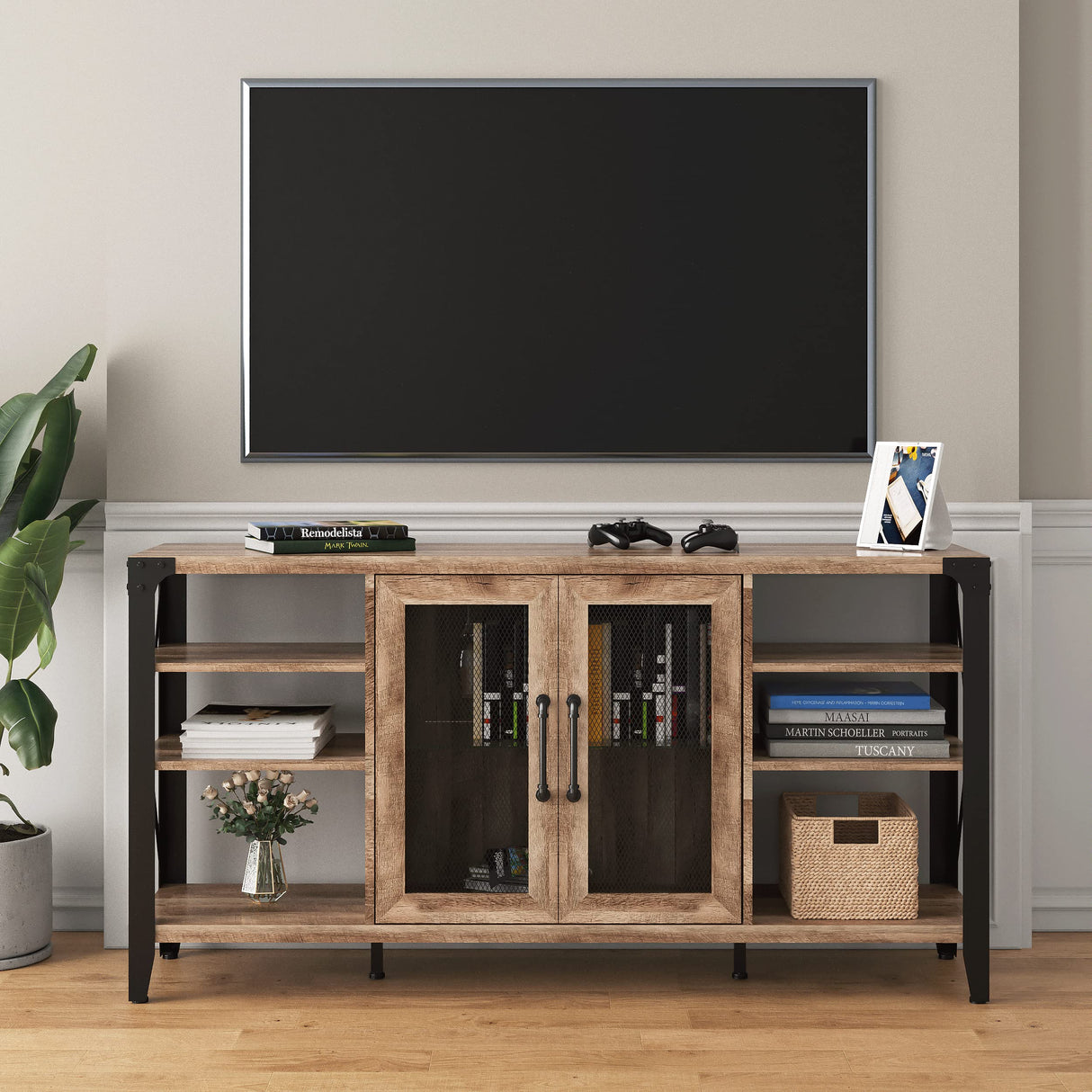 Vabches Rustic Oak Wine Bar Cabinet with LED Lights and Removable Racks for Home Living Room and Dining Room Vabches