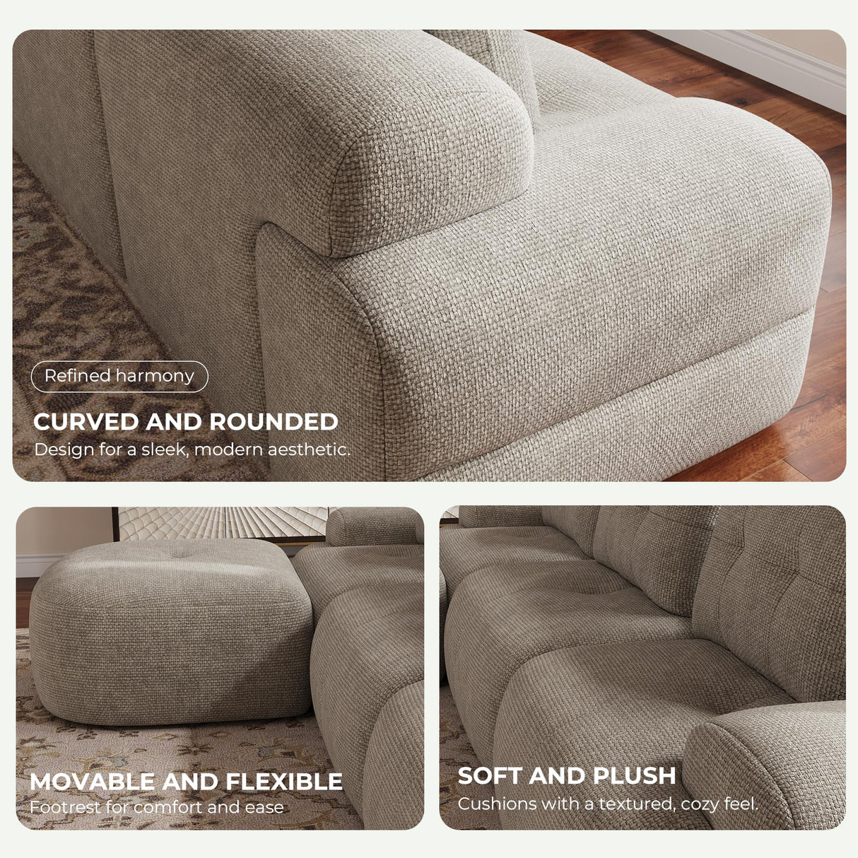 SOFA-IN-BOX 145'' U-Shaped Modular Sectional Sofa Couch, Full-Foam Structure, Compression Packaging Design, Woven Texture Upholstery, Oversized Modern Sofa for Living Room – Wheat Beige SOFA-IN-BOX