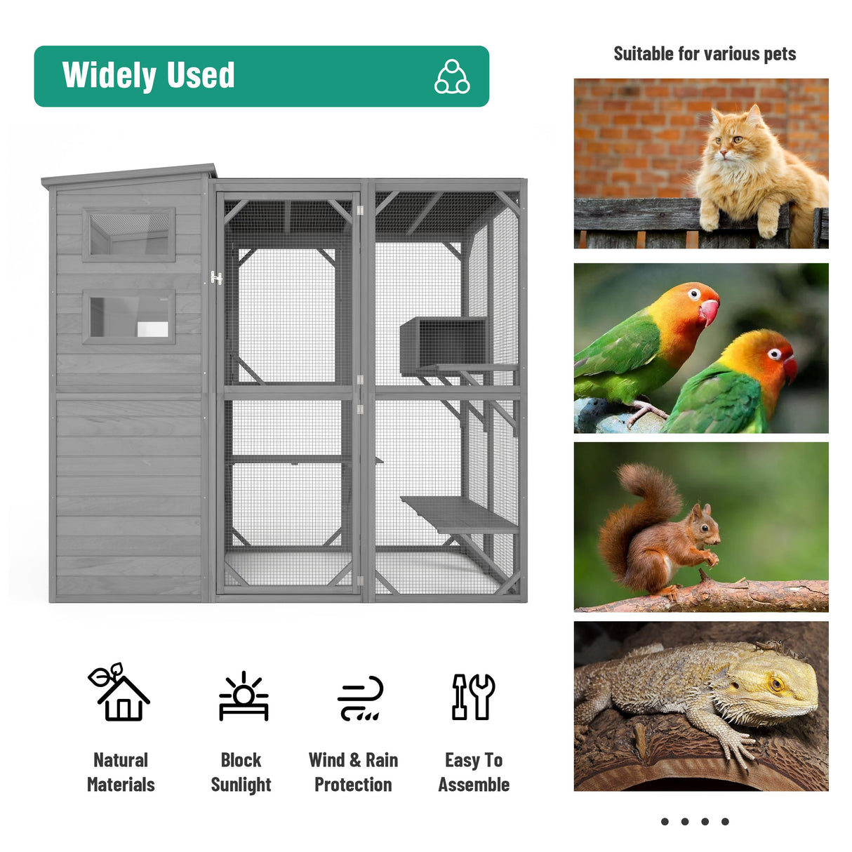 Large Outdoor Cat Catio Enclosure with Weatherproof Roof, Sunshade, and Multiple Play Areas - 4 Tiers, 1 Resting Rooms, 4 Platforms, 5 Windows - 75.6" L x 32.3" W x 70" H GRTRE