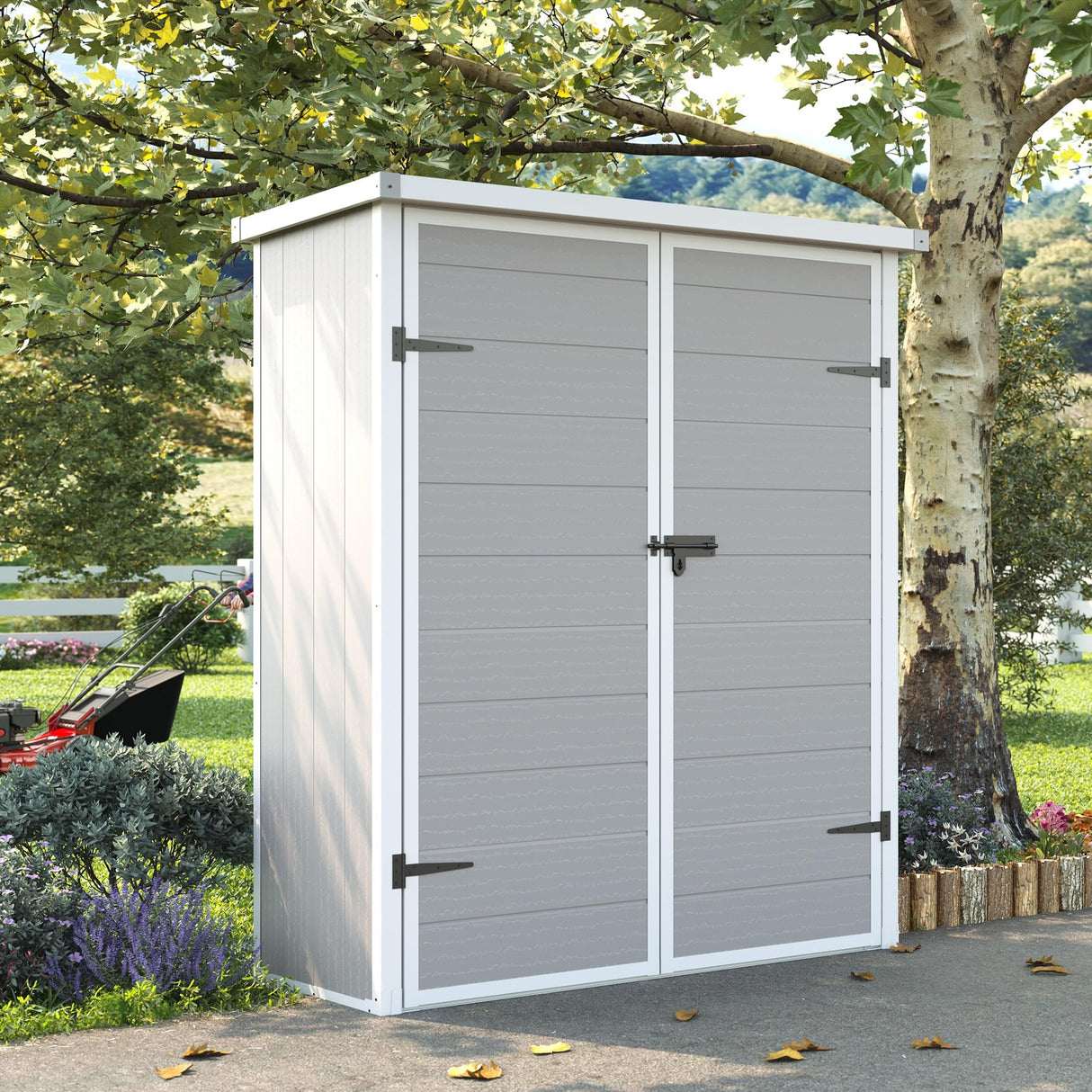 UDPATIO 38 Cu.ft Vertical Storage Shed, 4.3 ft x 5.6 ft Resin Outdoor Shed Waterproof Resin Cabinet for Garden, Backyard, Lawn, Grey UDPATIO