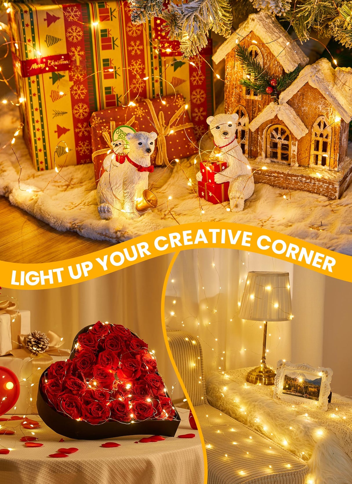 Minetom Fairy Lights with Remote, 66 Feet 200 Led Firefly String Lights Plug in for Bedroom Home Wall Ceiling Christmas Tree Wreath Craft Wedding Party Indoor Outdoor Decoration, Warm White Minetom