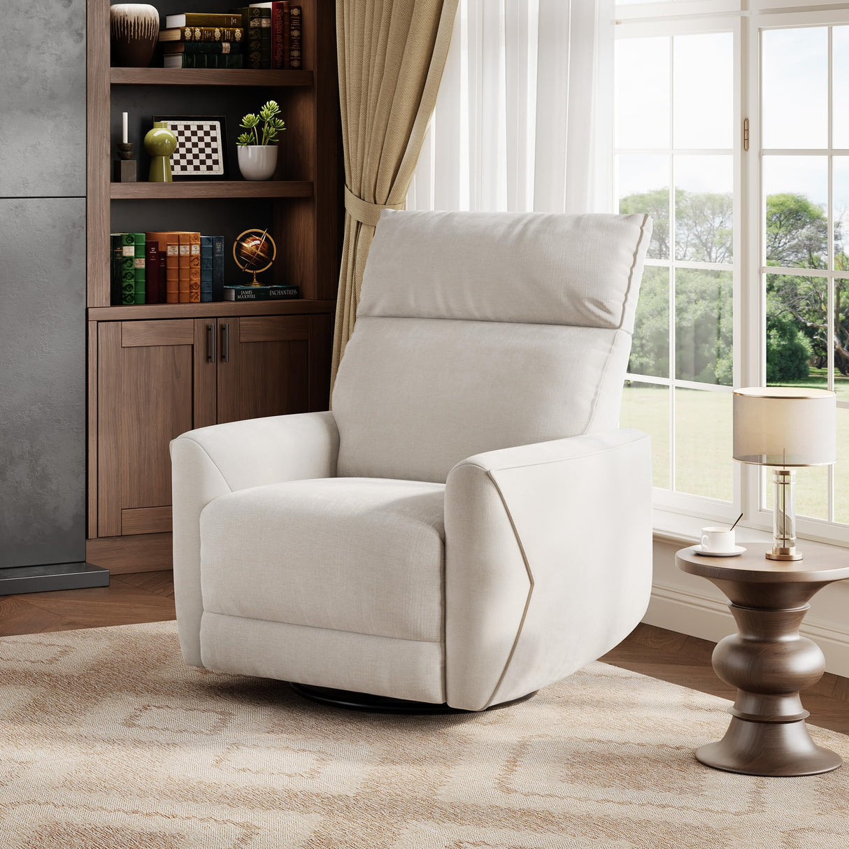 GarveeHome Power Recliner Chair, 270° Swivel Rocking Glider with USB Charging Port, Soft Chenille Upholstered Fabric, Ergonomic Modern Nursery Chair for Living Room, Bedroom, Nursery (Beige) GarveeHome
