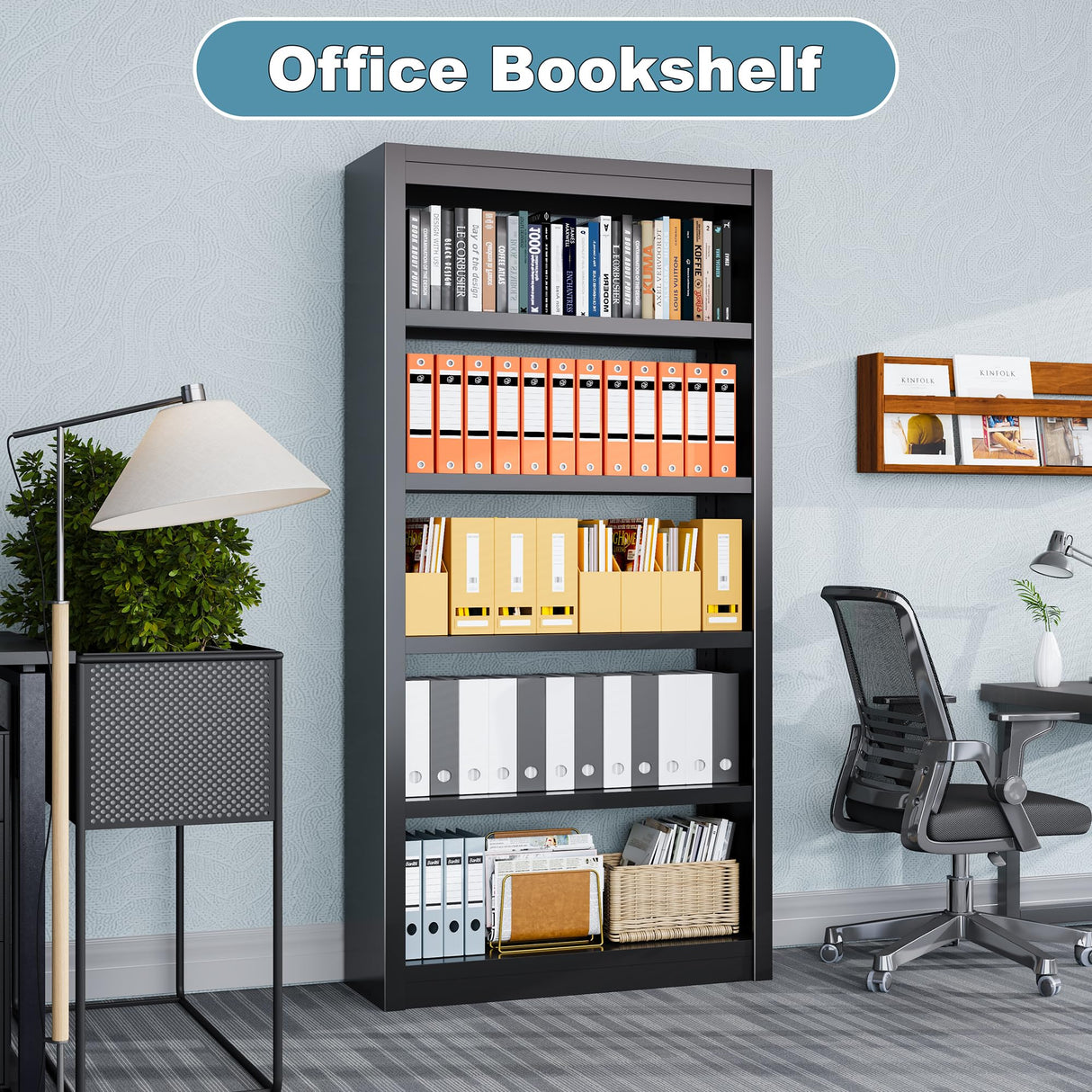 LyAosdFu Bookcase, 5-Shelf Industrial Bookshelf, Large Storage Space, Adjustable Bookshelves, Perfect for Living Room, Home Office, Garage, Ideal for Home Office Upgrade LyAosdFu