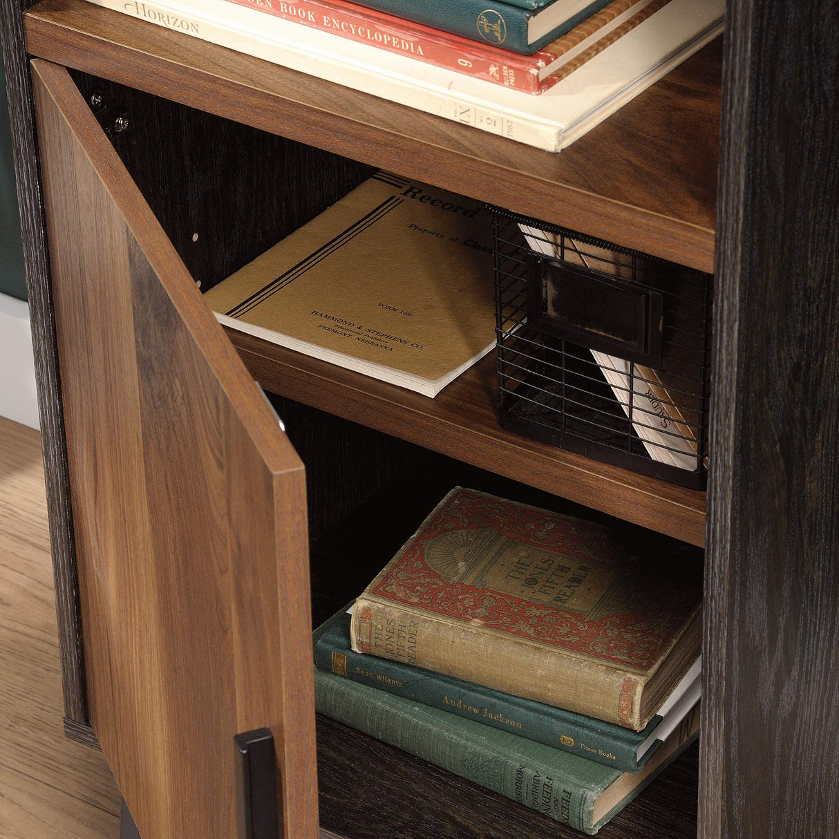 Sauder Canton Lane Industrial 3-Shelf Bookcase with Door/Book Shelf, Brew Oak Finish Sauder