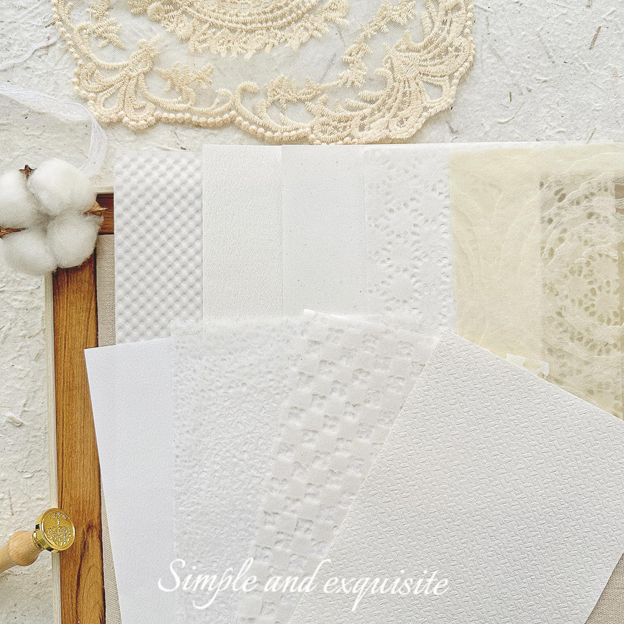 Aromoty 30 sheets A5 Large Textured Scrapbook Paper&Mesh Fabric set - Handmade Craft Mulberry Special Paper Mix for Scrapbooking Junk Journaling Supplies Card DIY Materials Collage, 5.8x8.2 Inches Aromoty