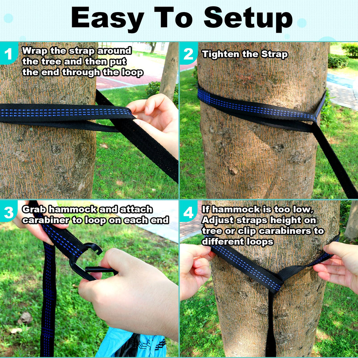 SZHLUX Camping Hammock Double & Single Portable Hammocks with 2 Tree Straps and Attached Carry Bag,Great for Outdoor,Indoor,Beach,Camping,Light Grey / Sky Blue SZHLUX