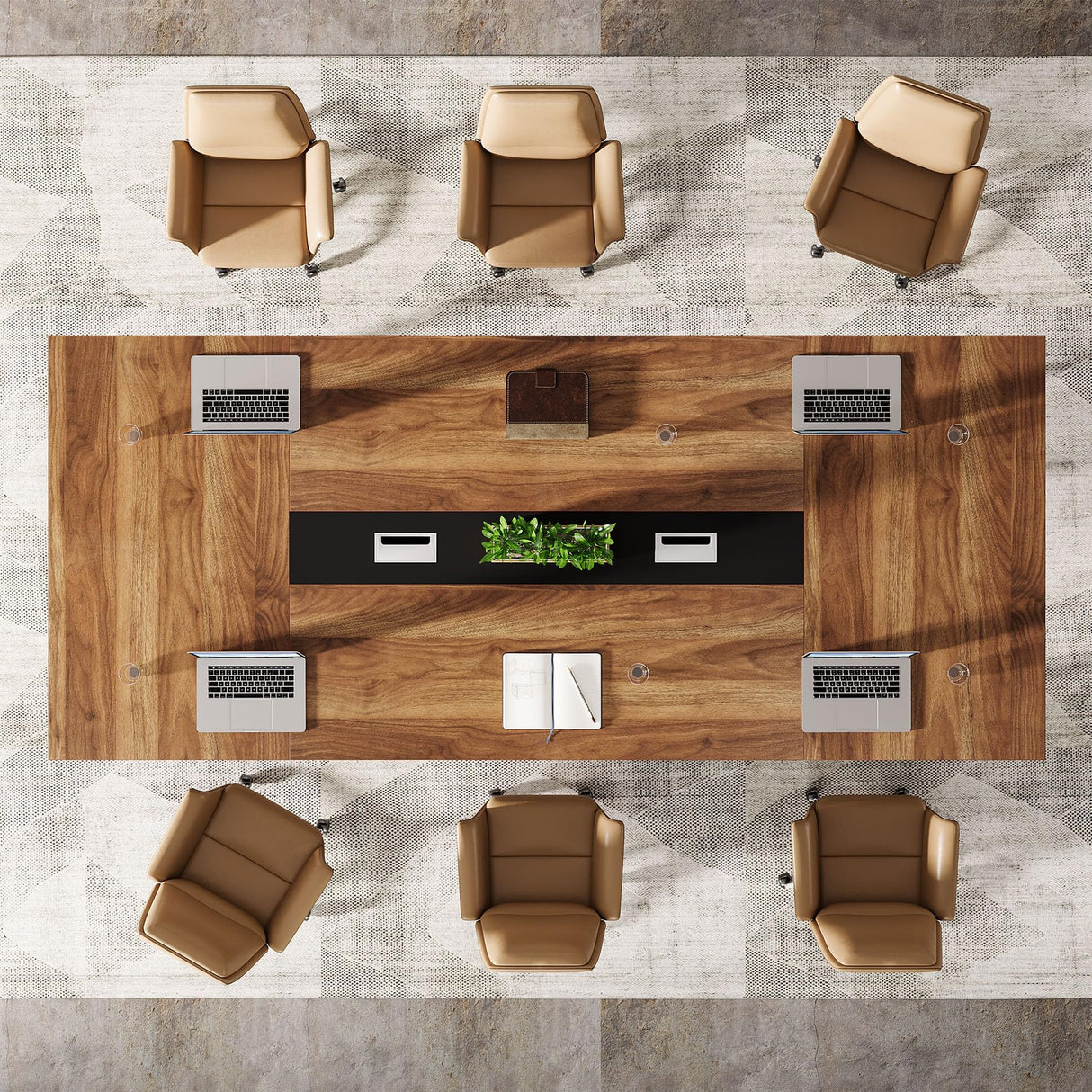 Tribesigns 8FT Large Conference Table for 10 People, Industrial 94.5-Inch Meeting Table with Two Grommets, Rectangular Podcast Training Table for Home Office, Studio, Business, 2 PCS Tribesigns