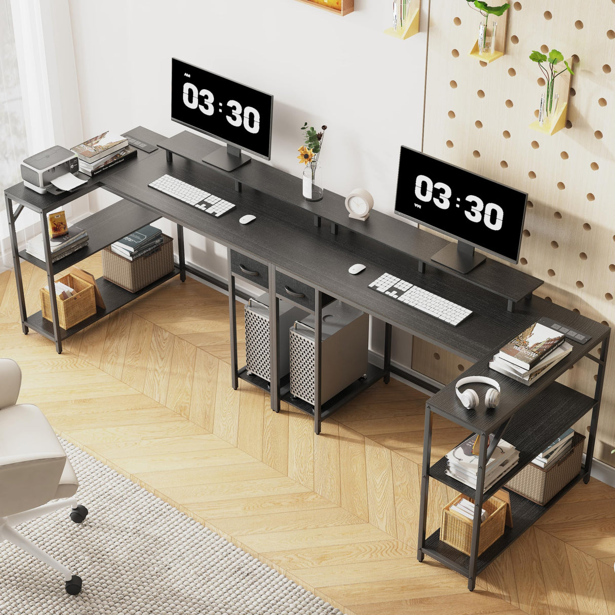 Eivanet 47 inch Gaming Desk with Power Outlet & LED Light, Reversible L Shaped Desk, L Shaped Desk with Hook & Monitor Stand, Computer Desk with Drawer and Shelves for Home Office Bedroom Eivanet