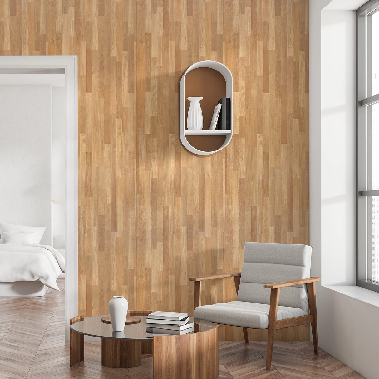 CRE8TIVE Wide 24"x354" Brown Butcher Block Contact Paper for Countertops Waterproof Self Adhesive Wood Peel and Stick Wallpaper Shiplap Wood Panel Look Removable Wallpaper for Bedroom Bathroom Walls CRE8TIVE